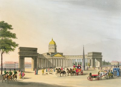 Uitzicht op het plein van Kassan en de kathedraal in Sint-Petersburg, illustratie voor oktober uit 